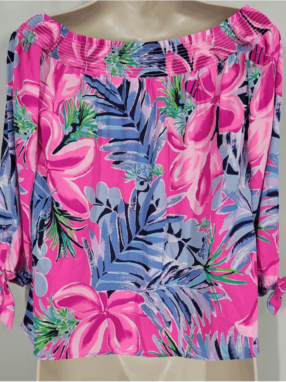 Lilly Pulitzer MaryEllen Cockatoo Pink off shoulders top Size XL - Picture 5 of 9